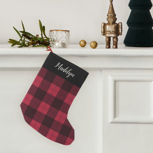 Rood en zwart gebundeld kleine kerstsok