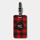Rood en zwart gebundeld vierkant bagagelabel (Voorkant verticaal)