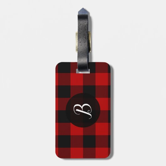 Rood en zwart gebundeld vierkant bagagelabel (Achterkant verticaal)