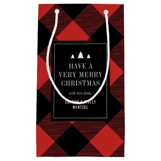 Rood en zwart gebundelde cheque op maat klein cadeauzakje (Voorkant)