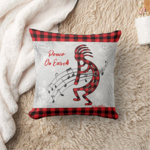 Rood en zwart gekleed Kokopelli-kerst Kussen