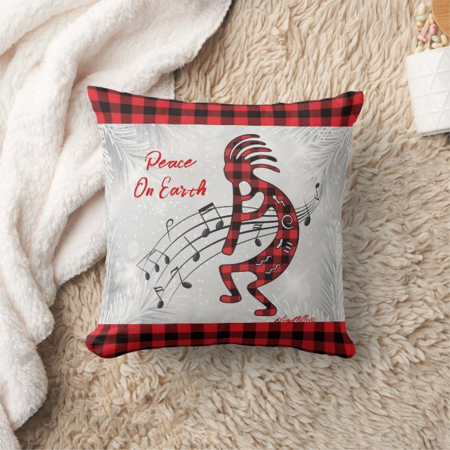 Rood en zwart gekleed Kokopelli-kerst Kussen (Deken)