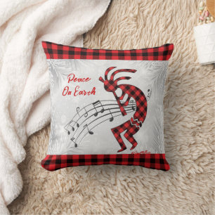 Rood en zwart gekleed Kokopelli-kerst Kussen
