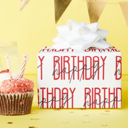 rood en zwart gelukkig verjaardagsteken cadeaupapier (Verjaardagsfeest)