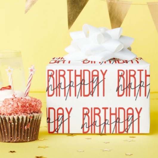 Rood en Zwart Gelukkige Verjaardag Cadeaupapier (Verjaardagsfeest)