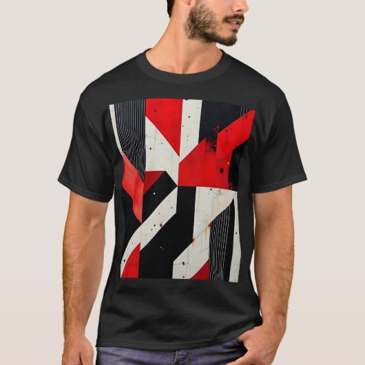 Rood en zwart geometrisch ontwerp t-shirt (Voorkant)