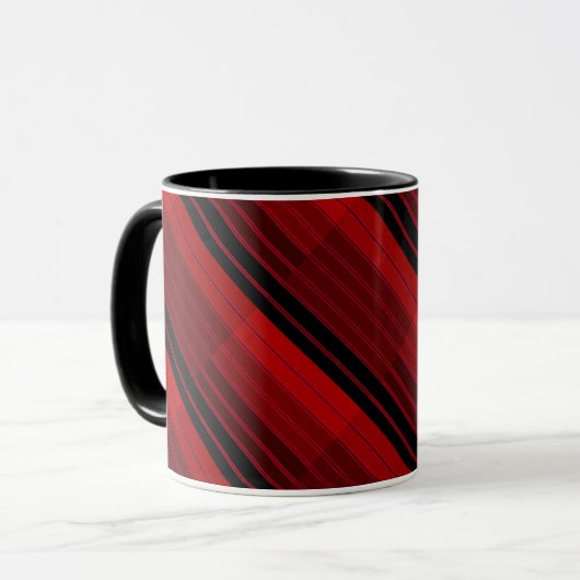 Rood en zwart geometrisch patchwork dekbed mok (Voorkant links)