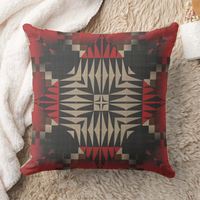 Rood en Zwart Geometrisch Textured Kussen (Deken)
