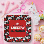 Rood en zwart gepersonaliseerd Afstuderen Papieren Bordje (Feest)