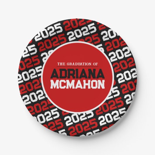 Rood en zwart gepersonaliseerd Afstuderen Papieren Bordje (Voorkant)