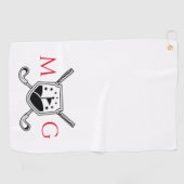 Rood en zwart gepersonaliseerd monogram golfhanddoek (Horizontaal)