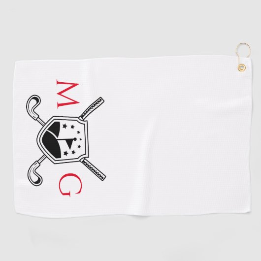 Rood en zwart gepersonaliseerd monogram golfhanddoek (Horizontaal)