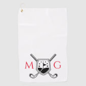 Rood en zwart gepersonaliseerd monogram golfhanddoek (Voorkant)