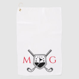 Rood en zwart gepersonaliseerd monogram golfhanddoek