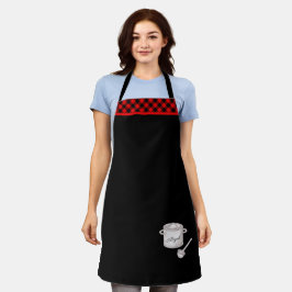Rood en zwart geplakt met gepersonaliseerd kookpun schort