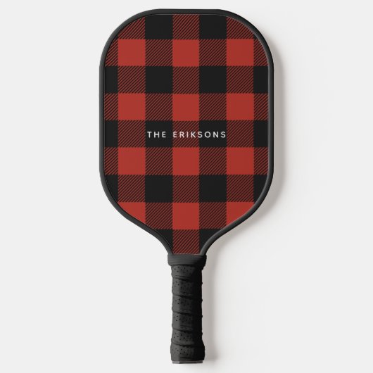 Rood en zwart, geplakt met persoonlijke naam pickleball paddle (Voorkant)