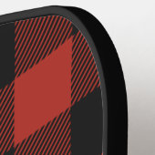 Rood en zwart, geplakt met persoonlijke naam pickleball paddle (Links Detail)