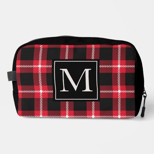 Rood en zwart geplakt monogram op maat toilettasje (Voorkant)