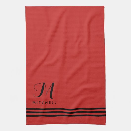 Rood en zwart, geraffineerde strips en monogram theedoek (Verticaal)