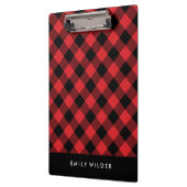 Rood en zwart geruit | Aangepast monogram Klembord (Links)