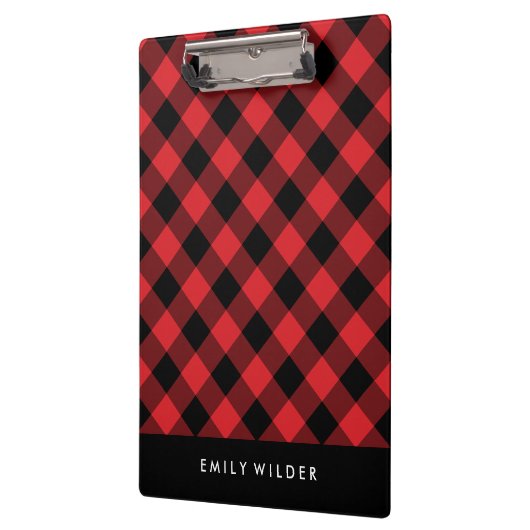 Rood en zwart geruit | Aangepast monogram Klembord (Links)