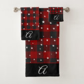 Rood en zwart geruit met sterren monogram bad handdoek (Insitu)