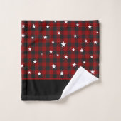Rood en zwart geruit met sterren monogram bad handdoek (Wasdoekje)