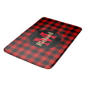 Rood en zwart geruit monogram en naam badmat (Gekanteld)