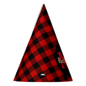 Rood en zwart geruit monogram en naam feesthoedjes (Links)