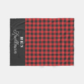 Rood en Zwart Geruit Monogram Fleece Deken (Voorkant (Horizontaal))