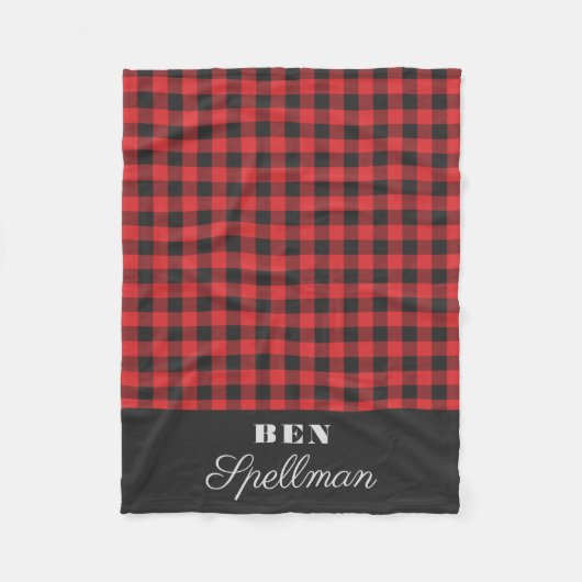 Rood en Zwart Geruit Monogram Fleece Deken (Voorkant)