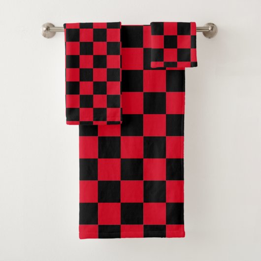 Rood en zwart geruit patroon bad handdoek (Insitu)