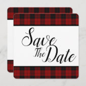 Rood en zwart geruit Save The Date (Voorkant / Achterkant)