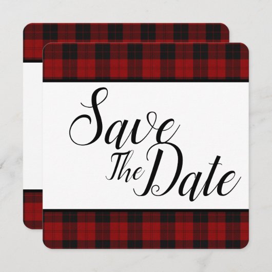 Rood en zwart geruit Save The Date (Voorkant / Achterkant)