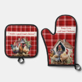 Rood en zwart geruite Chicken Funny Quote Ovenwant & Pannenlap Set (Voorkant)