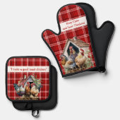 Rood en zwart geruite Chicken Funny Quote Ovenwant & Pannenlap Set (Voorkant / Achterkant)