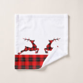 Rood en zwart geruite herten en rand bad handdoek (Wasdoekje)