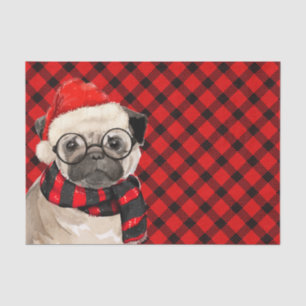 Rood en zwart geruite kerst pug lover vakantie tissuepapier