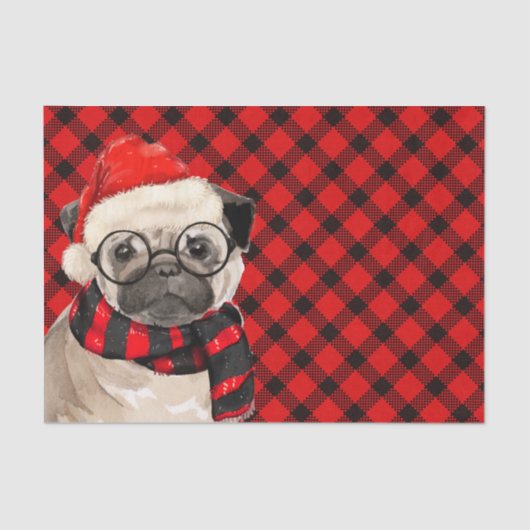 Rood en zwart geruite kerst pug lover vakantie tissuepapier (Voorkant)