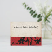 Rood en zwart gescheurd papier bruiloft Save The D Aankondigingskaart (Staand voorkant)