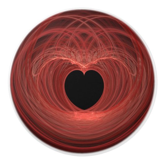 Rood en zwart gespirled hartritwerk keramische knop (Voorkant)