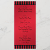 Rood en Zwart Gestreepte Menu Kaart met Faux Lint (Achterkant)