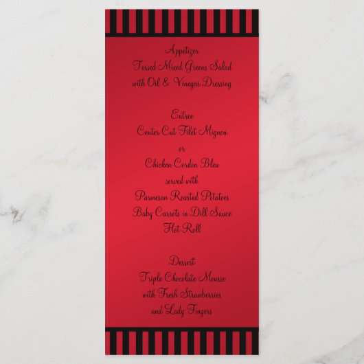 Rood en Zwart Gestreepte Menu Kaart met Faux Lint (Achterkant)