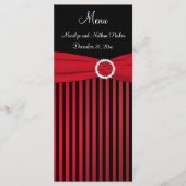 Rood en Zwart Gestreepte Menu Kaart met Faux Lint (Voorkant)