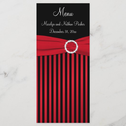 Rood en Zwart Gestreepte Menu Kaart met Faux Lint (Voorkant)
