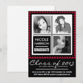 Rood en zwart Gingham 3 Foto Afstudeerder Party Kaart (Voorkant / Achterkant)