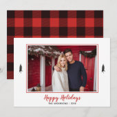 Rood en zwart Gingham Flannel Fotokerstboom Feestdagenkaart (Voorkant / Achterkant)
