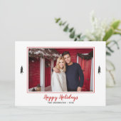 Rood en zwart Gingham Flannel Fotokerstboom Feestdagenkaart (Staand voorkant)