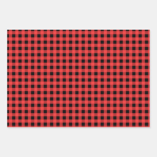 Rood en zwart Gingham Pattern Kerstmis Inpakpapier Vel (Voorkant 3)