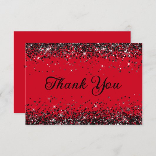 Rood en Zwart Glitter 50ste verjaardag Bedankkaart (Voorkant / Achterkant)